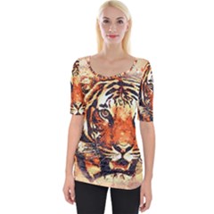 Tiger-portrait-art-abstract Wide Neckline Tee