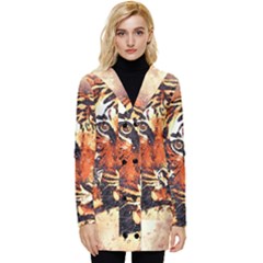 Tiger-portrait-art-abstract Button Up Hooded Coat 