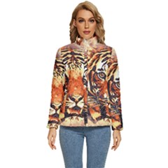 Tiger-portrait-art-abstract Women s Puffer Bubble Jacket Coat