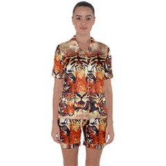 Tiger-portrait-art-abstract Satin Short Sleeve Pajamas Set