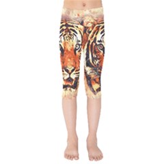 Tiger-portrait-art-abstract Kids  Capri Leggings 