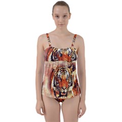 Tiger-portrait-art-abstract Twist Front Tankini Set