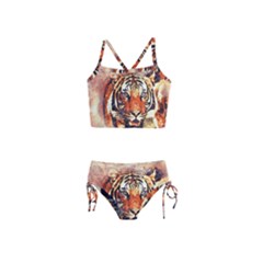 Tiger-portrait-art-abstract Girls  Tankini Swimsuit