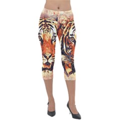 Tiger-portrait-art-abstract Lightweight Velour Capri Leggings  by Jancukart