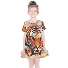 Tiger-portrait-art-abstract Kids  Simple Cotton Dress