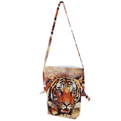 Tiger-portrait-art-abstract Folding Shoulder Bag