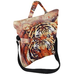 Tiger-portrait-art-abstract Fold Over Handle Tote Bag by Jancukart