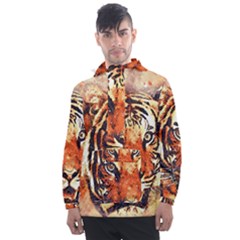 Tiger-portrait-art-abstract Men s Front Pocket Pullover Windbreaker by Jancukart