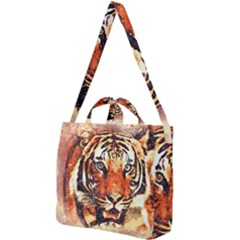 Tiger-portrait-art-abstract Square Shoulder Tote Bag by Jancukart