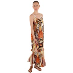 Tiger-portrait-art-abstract Cami Maxi Ruffle Chiffon Dress