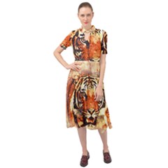 Tiger-portrait-art-abstract Keyhole Neckline Chiffon Dress