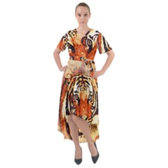 Tiger-portrait-art-abstract Front Wrap High Low Dress