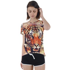 Tiger-portrait-art-abstract Short Sleeve Foldover Tee