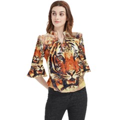 Tiger-portrait-art-abstract Loose Horn Sleeve Chiffon Blouse