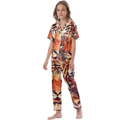 Tiger-portrait-art-abstract Kids  Satin Short Sleeve Pajamas Set