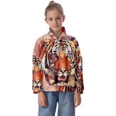 Tiger-portrait-art-abstract Kids  Half Zip Hoodie