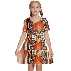 Tiger-portrait-art-abstract Kids  Short Sleeve Tiered Mini Dress