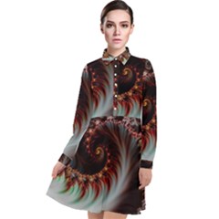 Digital-fractal-fractals-fantasy Long Sleeve Chiffon Shirt Dress