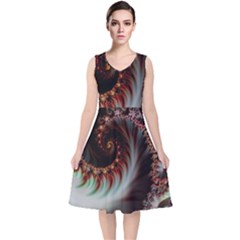 Digital-fractal-fractals-fantasy V-neck Midi Sleeveless Dress  by Jancukart