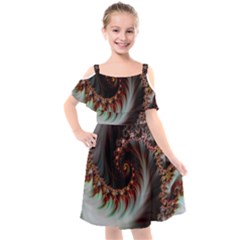 Digital-fractal-fractals-fantasy Kids  Cut Out Shoulders Chiffon Dress