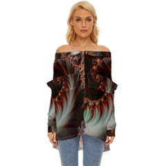 Digital-fractal-fractals-fantasy Off Shoulder Chiffon Pocket Shirt