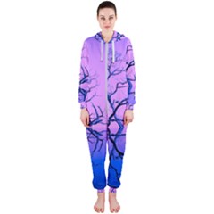 Nature-inspiration-trees-blue Hooded Jumpsuit (ladies)