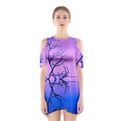 Nature-inspiration-trees-blue Shoulder Cutout One Piece Dress