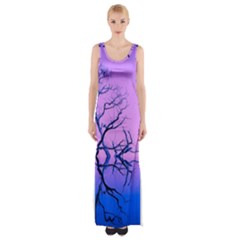 Nature-inspiration-trees-blue Thigh Split Maxi Dress