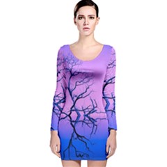 Nature-inspiration-trees-blue Long Sleeve Velvet Bodycon Dress by Jancukart