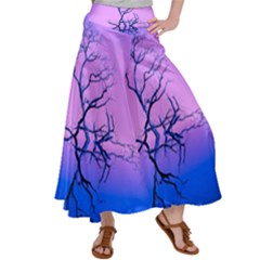 Nature-inspiration-trees-blue Satin Palazzo Pants