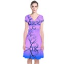 Nature-inspiration-trees-blue Short Sleeve Front Wrap Dress View1