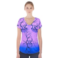 Nature-inspiration-trees-blue Short Sleeve Front Detail Top