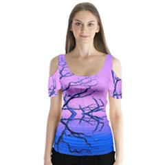 Nature-inspiration-trees-blue Butterfly Sleeve Cutout Tee 