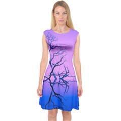 Nature-inspiration-trees-blue Capsleeve Midi Dress