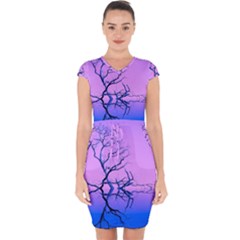 Nature-inspiration-trees-blue Capsleeve Drawstring Dress 