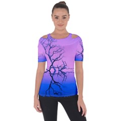 Nature-inspiration-trees-blue Shoulder Cut Out Short Sleeve Top