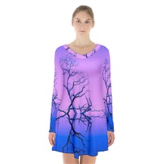 Nature-inspiration-trees-blue Long Sleeve Velvet V-neck Dress