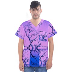 Nature-inspiration-trees-blue Men s V-neck Scrub Top