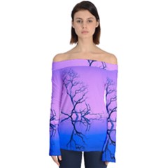 Nature-inspiration-trees-blue Off Shoulder Long Sleeve Top