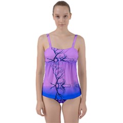 Nature-inspiration-trees-blue Twist Front Tankini Set