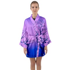 Nature-inspiration-trees-blue Long Sleeve Satin Kimono