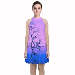 Nature-inspiration-trees-blue Velvet Halter Neckline Dress  by Jancukart