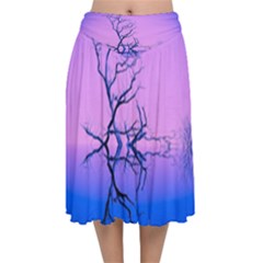 Nature-inspiration-trees-blue Velvet Flared Midi Skirt by Jancukart