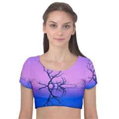 Nature-inspiration-trees-blue Velvet Short Sleeve Crop Top  by Jancukart