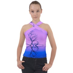 Nature-inspiration-trees-blue Cross Neck Velour Top