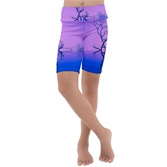 Nature-inspiration-trees-blue Kids  Lightweight Velour Cropped Yoga Leggings