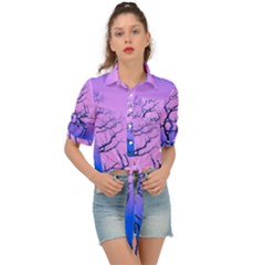 Nature-inspiration-trees-blue Tie Front Shirt 