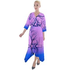 Nature-inspiration-trees-blue Quarter Sleeve Wrap Front Maxi Dress