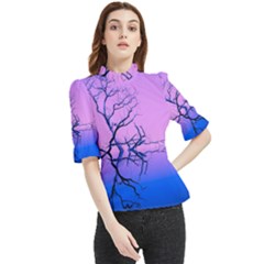 Nature-inspiration-trees-blue Frill Neck Blouse