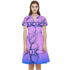 Nature-inspiration-trees-blue Short Sleeve Waist Detail Dress